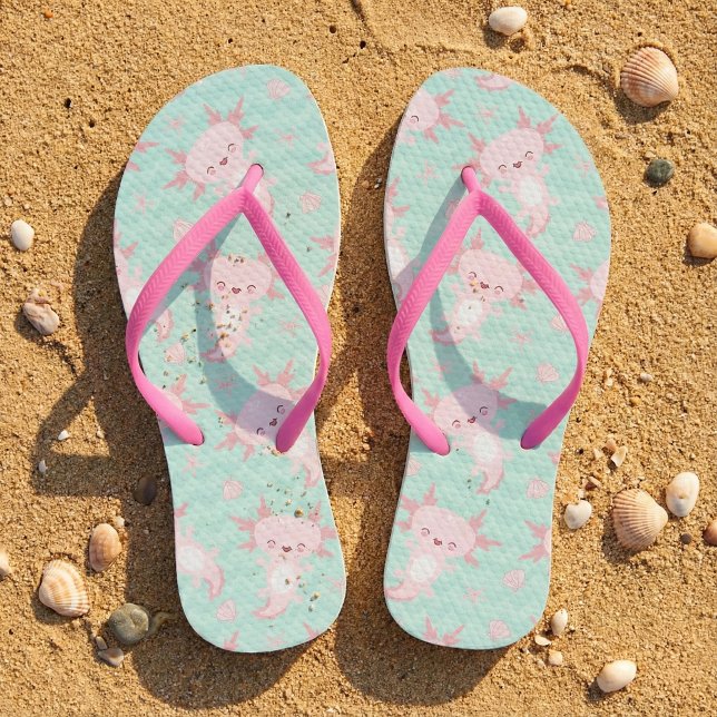 Quirky Kawaii Axolotl Pattern Flip Flops (Von Creator hochgeladen)