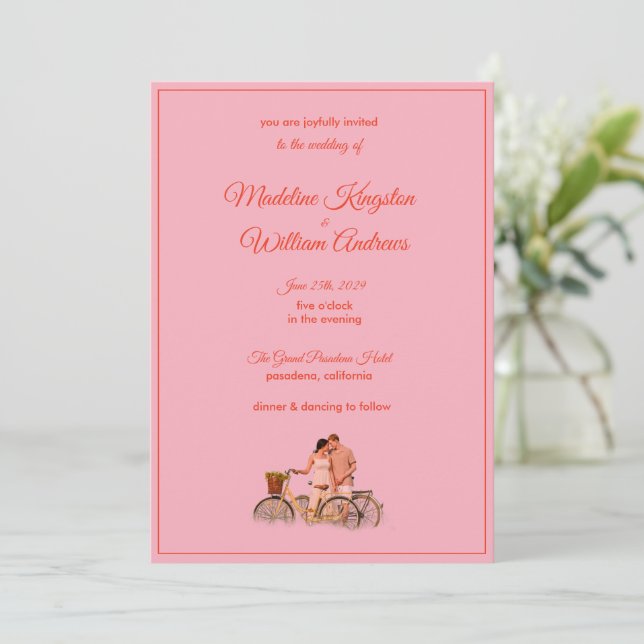 Quirky Kitschy Retro Photo Wedding Invitation Karte (Stehend Vorderseite)