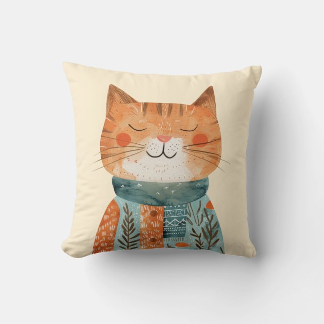Quirky Kitten Illustration Beste Katze Mama Wasser Kissen (Vorderseite)