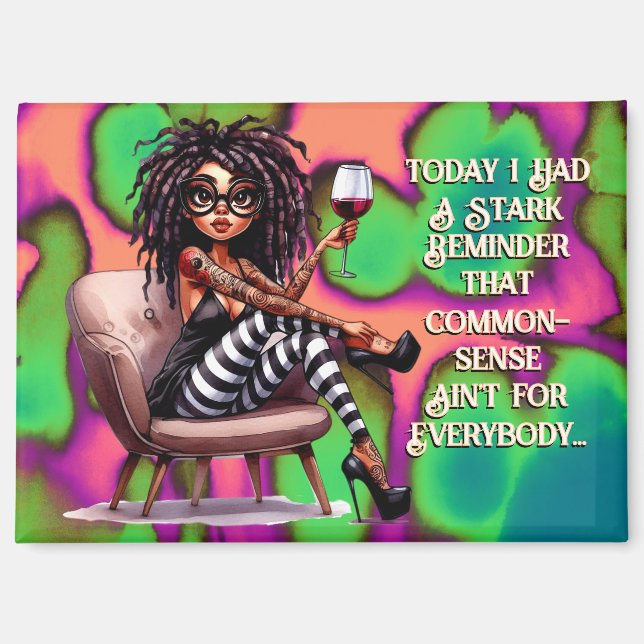 Quirky Lady Tattoos & Wine Commonsense Magnet (Vorderseite)