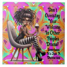 Quirky Lady Tattoos & Wine Drama Keramik Tile