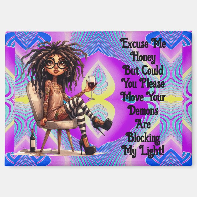 Quirky Lady Tattoos & Wine Light Magnet (Vorderseite)