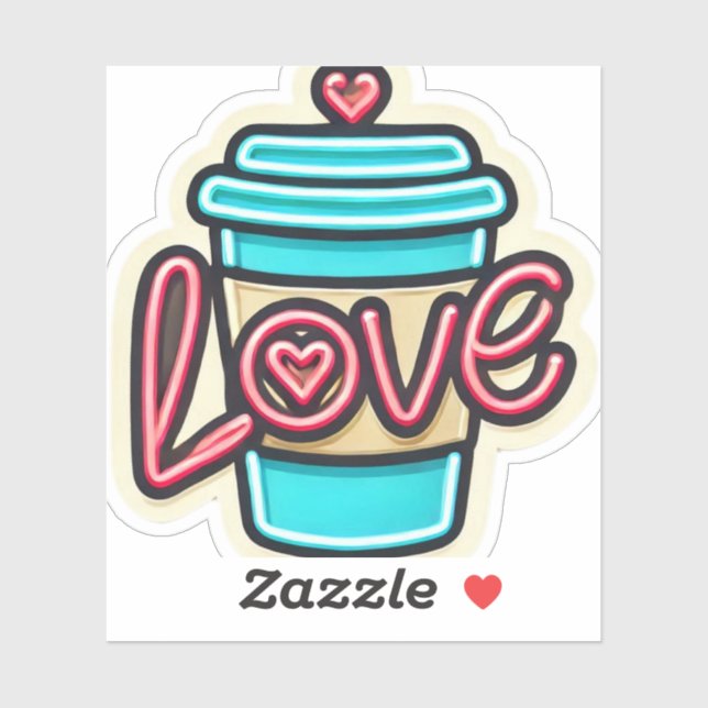 Quirky Neon Cartoon Kaffeebecher Liebe Die schneid Aufkleber (Blatt)