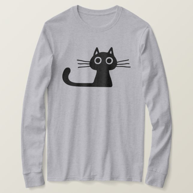 Quirky Niedlich Black Kitty Cat mit Long Whiskers T-Shirt (Design vorne)