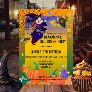Quirky Niedlich Hexenkind Halloween-Party Einladun Einladung