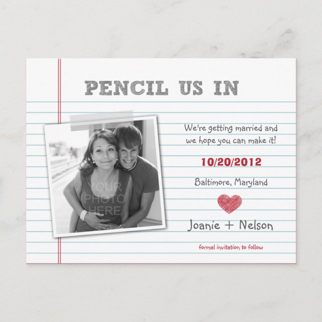 Quirky Note Foto Save the Date Karte (Vorderseite)