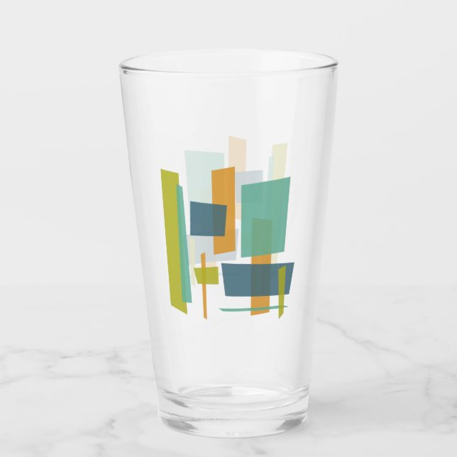 Quirky Orange Blue Green Rectangle Mitte Jahrhunde Glas (Vorderseite)