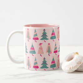 Quirky Pink Girly Feminine Weihnachtsbaumen Zweifarbige Tasse