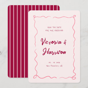 Quirky Pink Hand gezogen Wavy Squiggle Border Save The Date