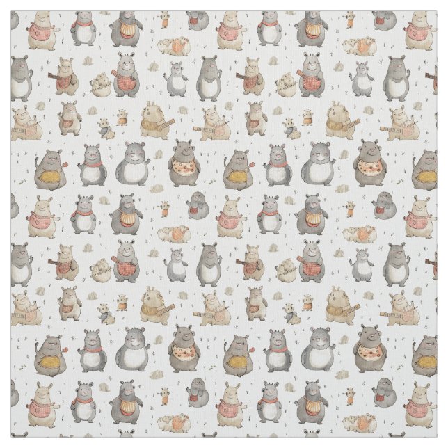 Quirky Quarters: Whimsy Hippo Stoff (Muster)