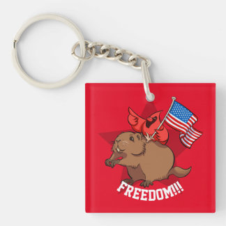 Quirky Red Cardinal & Groundhog Freedom! Cartoon Schlüsselanhänger