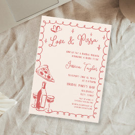 Quirky Red Hand Drawn Bridal Brunch Liebe & Pizza Einladung