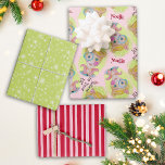 Quirky Retro Christmas Elf Rosa grüner Name Geschenkpapier Set<br><div class="desc">Dieses niedliche Weihnachtsdesign entstand mit meinem handgemalten, gemischten Medienelf mit eigenartigen Details und einem grünen Hintergrund mit Schneeflocken für ein einzigartiges und skurriles Ambiente. Die weiche Retro-Farbpalette aus Pink, Grüntöne und Blues aus der Mitte des Jahrhunderts ist perfekt für die moderne Feiertagssaison und der lustige Pun "Glaube an deinen Elf"...</div>