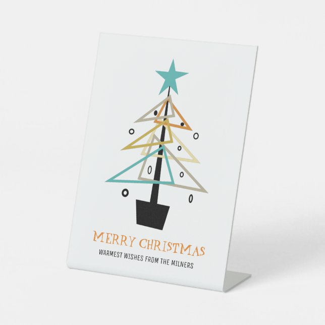 Quirky Retro Weihnachtsbaum Mitte Jahrhundert Feie Sockelschild (Vorderseite)