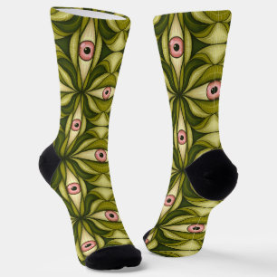 Quirky rosa Augen und grünes botanisches Muster Socken