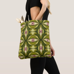 Quirky rosa Augen und grünes botanisches Muster Tasche