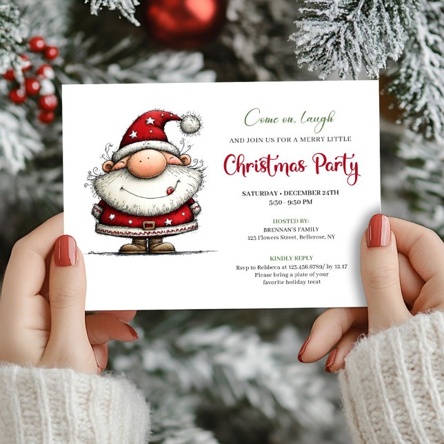 Quirky Santa Hand Lettering Christmas Invitation Einladung (Quirky Santa Hand Lettering Christmas Invitation)