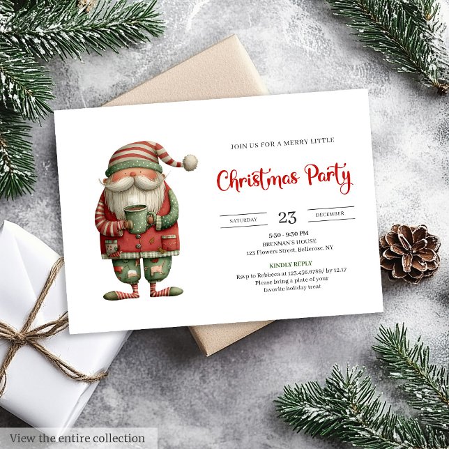 Quirky Santa Trendy Red Green Holiday Party Invite Einladung (Quirky Santa Trendy Red Green Holiday Party Invitation

)