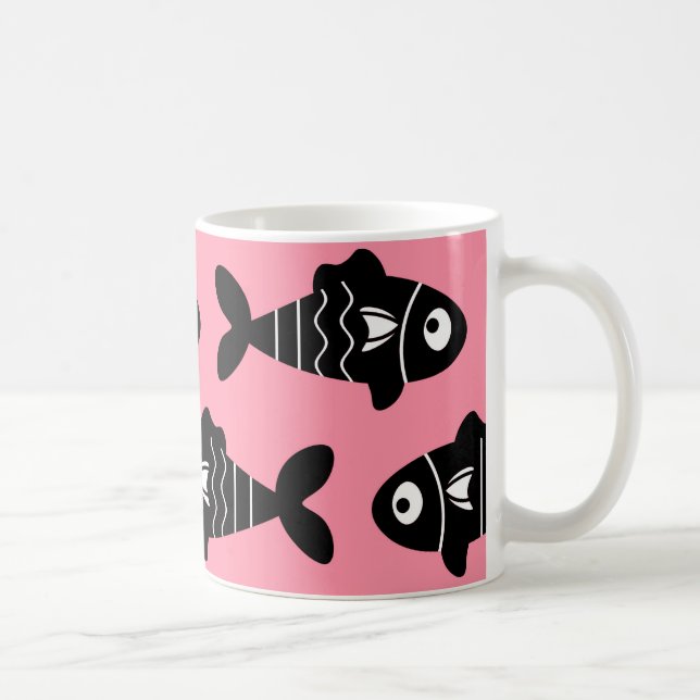 Quirky Schwarzer Fisch Muster mit rosa Kaffeetasse (Rechts)
