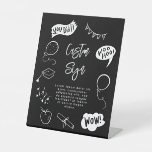 Quirky Scribble Graduation Party Black Custom Sign Sockelschild