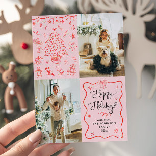 Quirky Script Retro Frohe Weihnachtsbäume 2 Foto Feiertagskarte