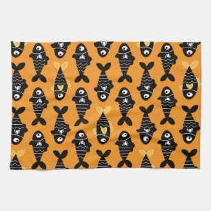 Quirky Seamless Black Fish Pattern Küchentücher
