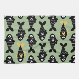 Quirky Seamless Black Fish Pattern Küchentücher