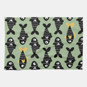 Quirky Seamless Black Fish Pattern Küchentücher