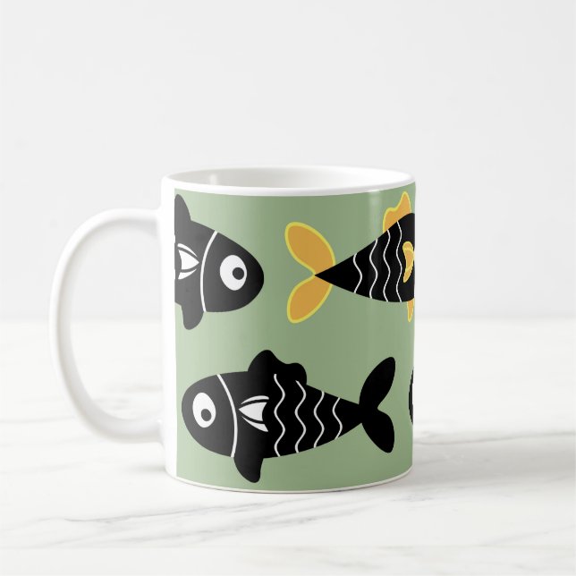 Quirky Seamless Black Fish Pattern mit Gelb Kaffeetasse (Links)