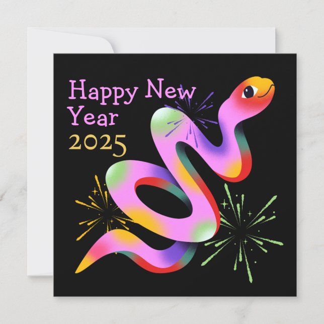 Quirky Snake New Year Black Gruß Karte (Vorderseite)