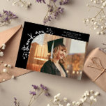 Quirky Stars Black Grad Photo Thank You Ankündigung<br><div class="desc">Quirky and whimsical graduation announcement photo card featuring a photo on the front and 1 on the back. The text says "thank you" in quirky hand writing with stars and confettis. Add the graduate's name,  information,  and message to personalize this card. Black.</div>