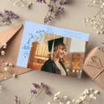 Quirky Stars Icy Blue Grad Photo Thank You Ankündigung<br><div class="desc">Quirky and whimsical graduation announcement photo card featuring a photo on the front and 1 on the back. The text says "thank you" in quirky hand writing with stars and confettis. Add the graduate's name,  information,  and message to personalize this card. Icy blue.</div>