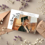 Quirky Stars White Grad Photo Thank You Ankündigung<br><div class="desc">Quirky and whimsical graduation announcement photo card featuring a photo on the front and 1 on the back. The text says "thank you" in quirky hand writing with stars and confettis. Add the graduate's name,  information,  and message to personalize this card. White.</div>