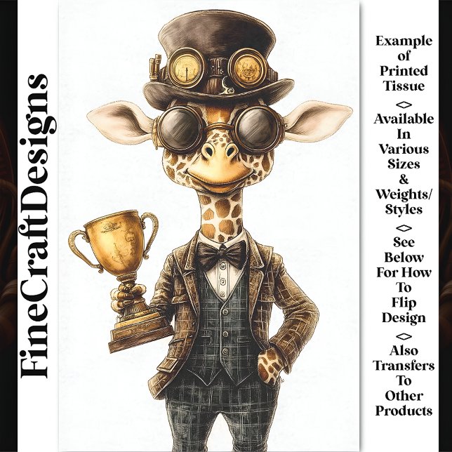 Quirky Steampunk Giraffe, Trophäe Cup AU1 Decoupag Seidenpapier (Von Creator hochgeladen)
