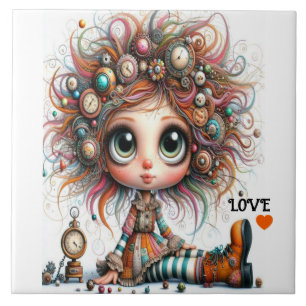 Quirky Steampunk Girl LIEBE Keramik Tile Fliese