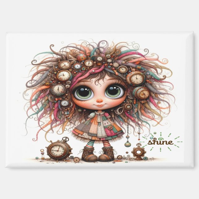 Quirky Steampunk Girl Shine 7300 Magnet (Vorderseite)