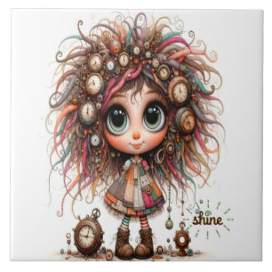 Quirky Steampunk Girl Shine Keramik Tile Fliese