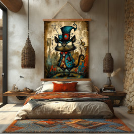 Quirky Steampunk Mouse Character Art Wandteppich Mit Holzrahmen