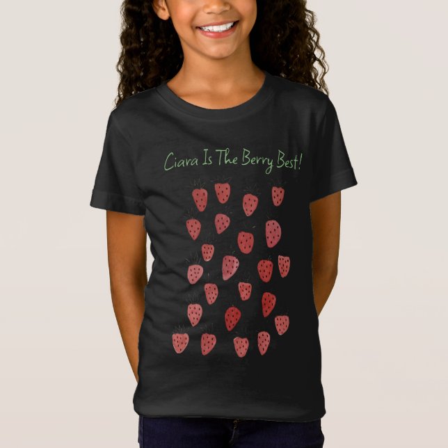 Quirky Strawberry Pattern Girls T - Shirt (Vorderseite)