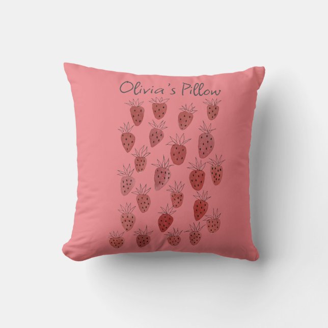 Quirky Strawberry Pattern Throw Kissen (Vorderseite)