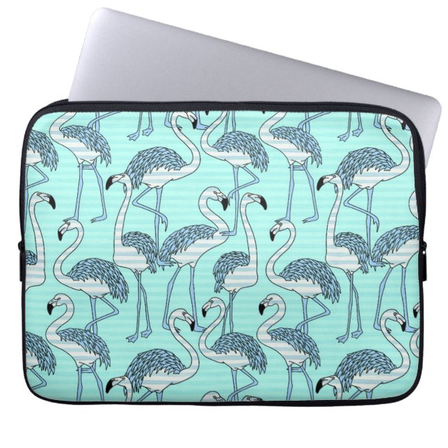Quirky Striped Türkis Flamingos Muster Laptopschutzhülle (Vorderseite)