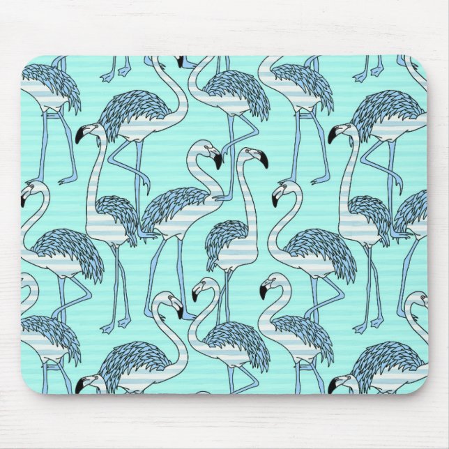 Quirky Striped Türkis Flamingos Muster Mousepad (Vorne)