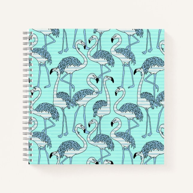 Quirky Striped Türkis Flamingos Muster Notizbuch (Vorderseite)