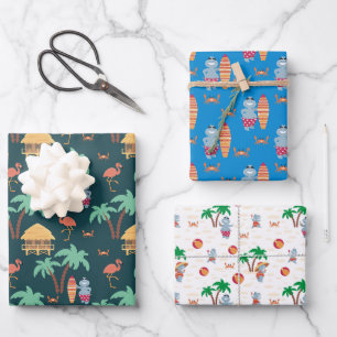 Quirky Summer Hippo Beach Surf Thema Geschenkpapier Set
