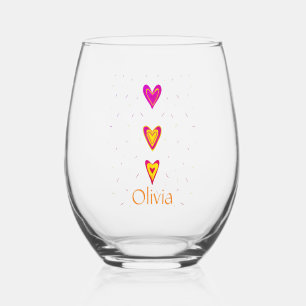 Quirky Sweet Modern 3 Herz Illustration Weinglas Ohne Stiel