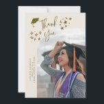 Quirky Thank You Stars Cream Graduate Photo Ankündigung<br><div class="desc">Quirky and whimsical graduation announcement photo card featuring a curved photo on the front and 1 on the back. The text says "Thank You" with hand drawn stars and a graduation cap. Add the graduate's name,  information,  and message to personalize this card. Cream background.</div>