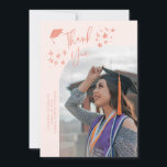 Quirky Thank You Stars Peach Graduate Photo Ankündigung<br><div class="desc">Quirky and whimsical graduation announcement photo card featuring a curved photo on the front and 1 on the back. The text says "Thank You" with hand drawn stars and a graduation cap. Add the graduate's name,  information,  and message to personalize this card. Peach background.</div>