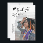 Quirky Thank You Stars White Graduate Photo Ankündigung<br><div class="desc">Quirky and whimsical graduation announcement photo card featuring a curved photo on the front and 1 on the back. The text says "Thank You" with hand drawn stars and a graduation cap. Add the graduate's name,  information,  and message to personalize this card. White background.</div>