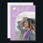 Quirky Thank You Stars Wisteria Graduate Photo Ankündigung<br><div class="desc">Quirky and whimsical graduation announcement photo card featuring a curved photo on the front and 1 on the back. The text says "Thank You" with hand drawn stars and a graduation cap. Add the graduate's name,  information,  and message to personalize this card. Wisteria background.</div>