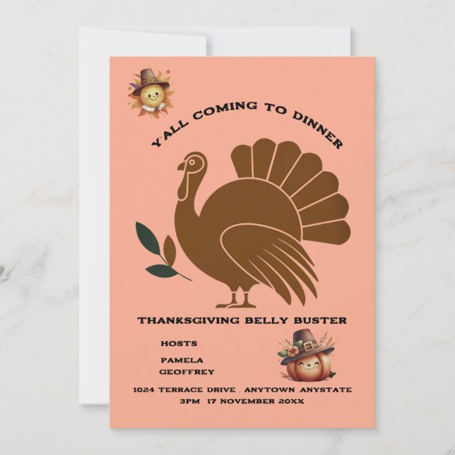 Quirky Turkey Festivals Erntedank Dinner Einladung (Vorderseite)